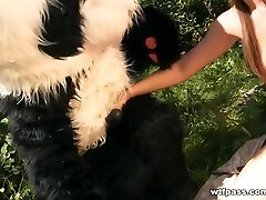 Dark Brown fuck in the forest toy panda
