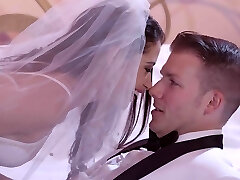 Horny slender bride with diminutive tits Avi Love is into jerking cock of her groom