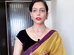 Indian Desi Bhabhi Dressed In Yellow Saree In Front Of Devar