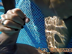 Cougar Fucked in all postures in the pool, huge dildo and handjob underwater