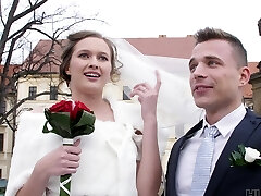 Sexy bride Stacy Cruz gives a blowjob before getting porked