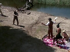 Outdoors group sex party with crazy Natasha Marley and her buddies