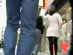 Bare pussy exposed in this upskirt voyeur web cam video