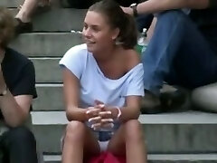 Filmed mind-blowing upskirt of young tourist damsel at the public park