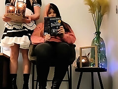 Mature black-haired lesbian licks a pussy outdoors