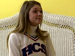 Uniform-clad lesbian teen with small hooters getting her pussy licked
