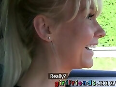 Girlfriends have sizzling wet hot sex on backseat of a van