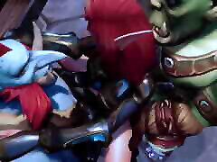 Elf double teamed by an Ork and a Wartroll - Warcraft Parody