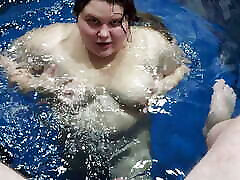 Piss on her cute face in the pool - cum jav help him in pussy and tits of friend&039;s young chubby wife