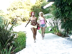 Horny blonde lesbian Erin Moore fucks with ebony hottie