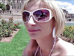Blonde blows the dick by the pool