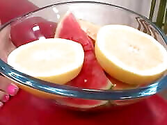 A Brunette Floozy Plays with Food on Her Feet and Fuck a Foot Fetish Dude