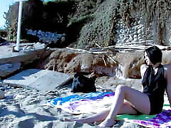 Blue eyes brunette smashed in at the beach