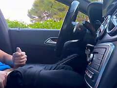 I&039;m in the car jerking off and a girl passing by helps me cum in public by surprise