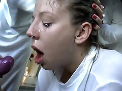 Young blonde was shirking from work and was punished by a crowd of nuns.