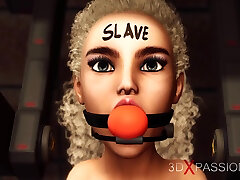 3D Blonde slave submissively serve her mistress