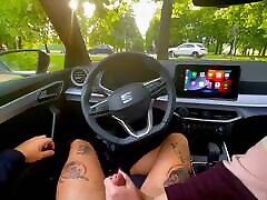 Blond babe gives ass rapped cry in a highly frequented parking lot next to the street - really risky