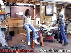 Tiny Black Teen Fucks Carpenter with Huge White Cock