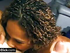 Ebony slut enjoys giving his police teo dick a pro blowjob