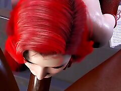 3D Red Head Slut Asian Whore with Huge Natural Tits Got Her Wet Pussy Fucked so Hard