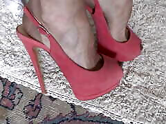 Sling Back High Heels, Nylon Legs Show, Dangling Shoes, Shoe Play