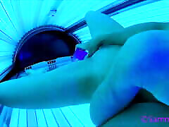 Public Tanning Booth Finger & Dildo Fuck