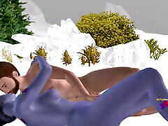 3D Animated Sex Videos: Elf Girl Foreplay with Man - Kissing, Breasts, Pussy Rubbing