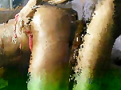 Black female sex slepping star in red lingerie take big cock on the chair