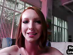 Redhead amateur slut with smallboobs gives oiled POV HJ