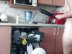 Sensual hairy Latina in the kitchen, hairy pussy, big tits. Hairy pussy amateur wife, big tits, big nipples,
