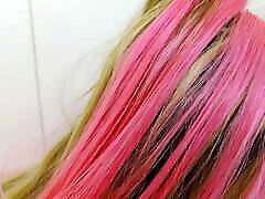 Pink Hair German Step-sister Give POV Blowjob to Boy After Caught in Shower