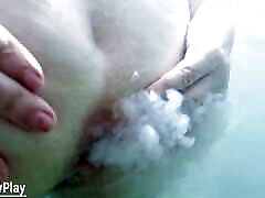 Underwater anal milk enema and farting