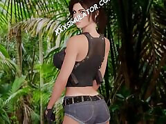 During the Photo Shoot: Lara Croft Teases Her Husband as She Fucks with a Tall BBC Stranger in Front of Him