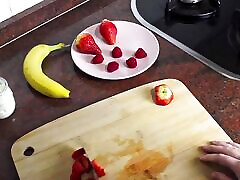 Pisses in Her Fruit Bowl and Swallows It All - drinking piss