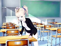 Blonde-haired Girl youngma duzce Grinding the Table, Gets Disciplined by a Man - Koikatsu