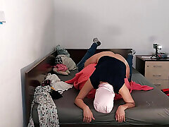 Naughty sexy milf tries on naked clothes. Latin hairy pussy tries on clothes in bed.