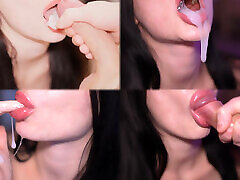 Cum in mouth and on lips compilation! blackmail to step son play swallow