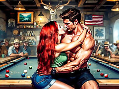 Sarah and Michael Stood Side by Side by the Pool Table, Bukkake Hard Sex Big Tits, Sucking Big Dicks
