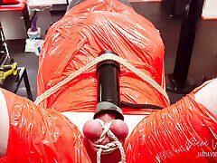 Merciless bangla teens first time Milking tight Shiny Red Plastic Mummificaton and Remote Anal Stimulation