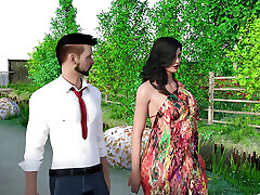 Desi Indian Sexy Neha Bhabhi cute guy and midget with her Devar in the garden