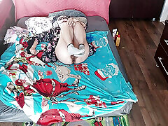 Sensual massage of a hot couple with oil on the body. Foreplay in the bedroom with an amateur couple.