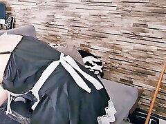 Instead of cleaning, the maid arouses her. After a good blowjob, she gets her pussy and ass fucked and gets a nice facial cumshot.