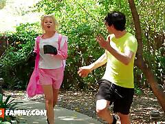 Slutty blonde Annaleigh Reno fucks stepbro after boxing in hardcore sex session