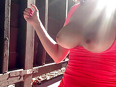 Big chinese cousins Stepmom Making her boobs bounce close up wearing a black bra slo mo