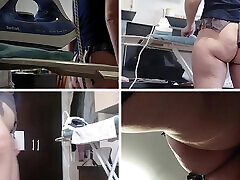 Brunette with hairy pussy, big tits, sensual and hairy cy indian in the kitchen.