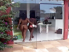 Latina Teens on Vacation Watched with Giant Toy During Lesbian Sex