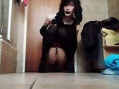Transgirl moans while riding her BBC vibrator