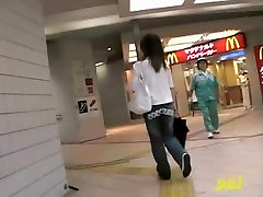 Amateur boob sharking in an underground shopping center