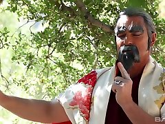 Beautiful Vietnamese babe Gia Grace rides mages strong cock on top