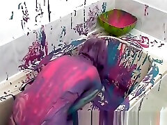 Red and blue oats gunged dress